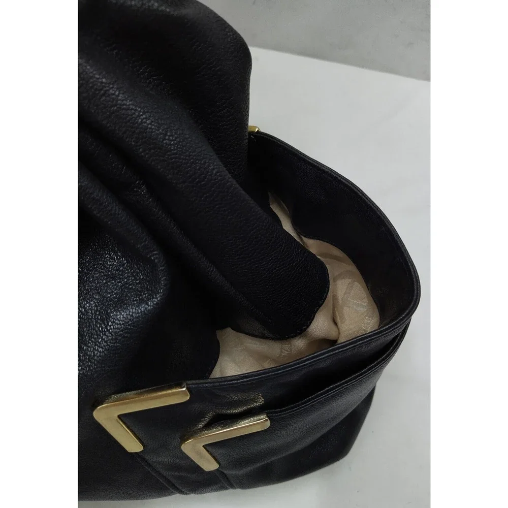 Michael Kors Black Leather Pockets Zipper Closure Hobo Shoulder Bag